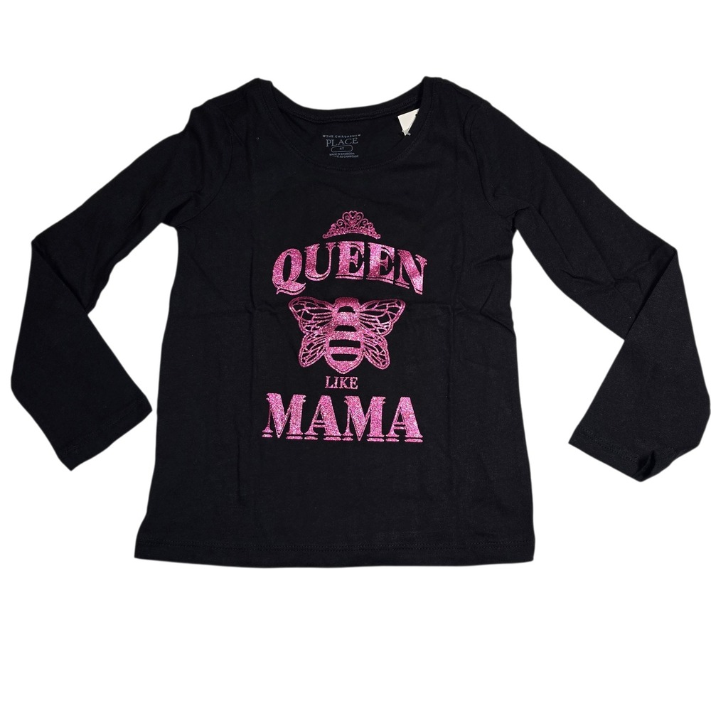 TCP The Childrens Place Girls Black Queen Like Mama Pink Glitter Bee Top Size 4T